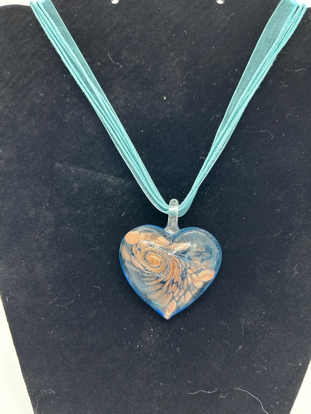 Handmade Blue and Gold Heart Pendant Necklace - Women Jewelry